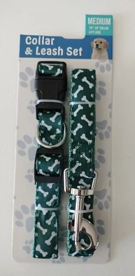 ~ BROOKLYN PET GEAR  GREEN Dog Leash & Adjustable Collar Set Medium ~ 4FT LEAD ~ - Image 1 of 2