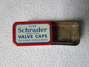 Five Schrader Valve Caps piccola scatola di latta per tappi valvole bici 4x2,5x1,5cm - Foto 1 di 7