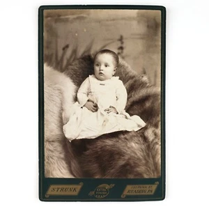 Baby on Fur Pelts Cabinet Card c1890 Hidden Mother Strunk Studio Photo C4188 - Picture 1 of 2