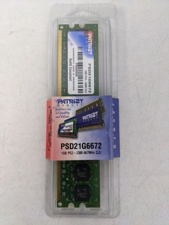 PATRIOT MEMORY 1GB PC2-5300 667MHz CL5 PSD21G6672 - Image 1 of 4