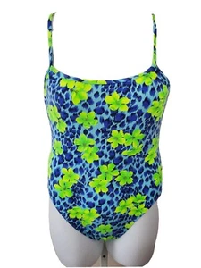 Sand N Sun Size 1X Tropical Floral Blue Green Racer Back One Piece Swimsuit - Picture 1 of 10
