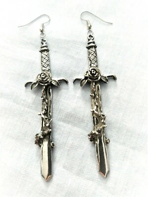 КЕЛЬТСКИЙ ШИРОКИЙ МЕЧ РОЗА И ЛОЗА НАДЕЖНОМ США ОЛОВА ДЛИННАЯ ПАРА СЕРЕЖЕК - Изображение 1 из 2