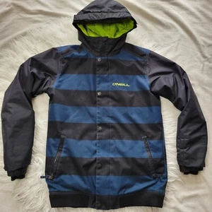 O'Neill Bomber Long Insulated Snowboard Jacket Youth Boys Size 16 Black Teal  - Picture 1 of 8
