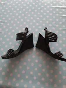 Ladies Black Wedge Sandals, Open Toe With Buckle Fastening, Size 7. - Picture 1 of 4
