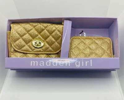 Bandolera y billetera Madden Girl brillante color dorado Foto 1 de 4