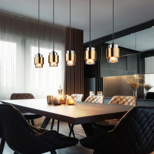 Luce a Sospensione Lampadario Sala da Pranzo Vetro Colori Fumi 5 Fiamma L 105 CM - Foto 1 di 9