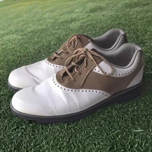 FootJoy Shoes Womens 9.5 M eMerge White Brown Leather Golf Cleats 93914 Read - Picture 1 of 15