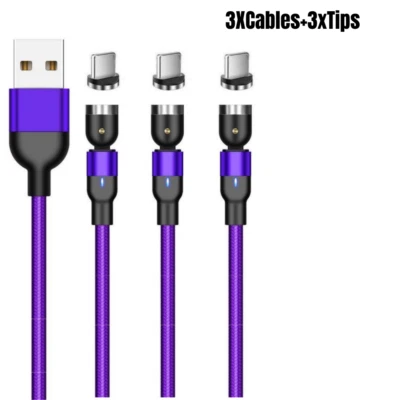 Paquete de 3 cables de carga rápida USB magnéticos de 3A cable giratorio de 540° para iPhone 13 12 XR 8 Foto 1 de 4