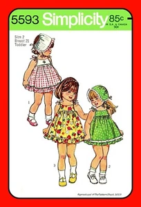 Toddlers DRESS with BONNET Child Summer Simplicity 5593 Vtg 1973 Sewing Pattern - Picture 1 of 6