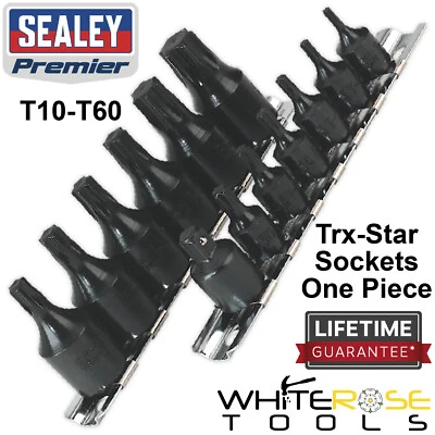 Sealey Socket Bit Set Torx Star One Piece Rail 1/4" & 3/8" Drive Trx T10-T60 - Image 1 of 2