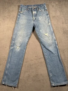 VINTAGE Wrangler Jeans 30x34 Blue Straight Leg 13MWZ Thrashed! Faded BOHO - Picture 1 of 14
