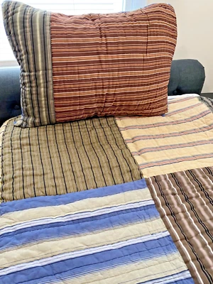 The Land Of Nod Striped Multicolor Twin Quit and Pillow Sham - Image 1 of 4