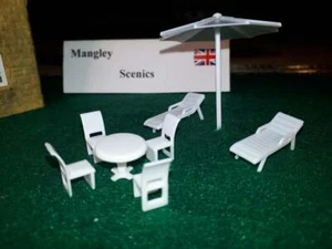 MANGLEY SCENICS GARDEN SET table chairs sunbed OO gauge model railway 1/76 scale
