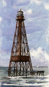 Sombrero Key Faro Florida Impresiones Artísticas enmarañadas en Acuarela - Imagen 1 de 2