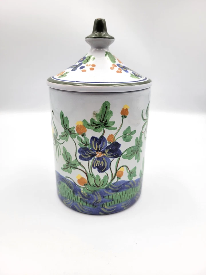 Vtg S.C.O Orvieto Italian Pottery Lidded Jar Canister Hand Painted Florals - Image 1 of 4