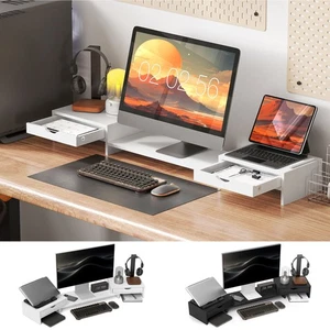 Adjustable Dual Monitor Stand Riser with 2 Drawers for Home Office - Picture 1 of 23