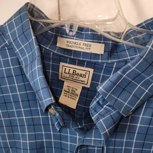 LL Bean Mens Button-up Short Sleeve Blue XL Plaid Shirt Picket Sk3 - Picture 1 of 8