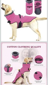 Warm Dog Vest With Fur Collar Pink Xxl - Picture 1 of 3