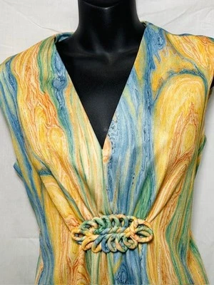 Maxi Vestido Vintage Años 60 A Leslie Fay Original Estampado Remolino Cuello en V Poliéster Foto 1 de 4