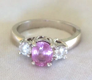 14K Weißgold natürlicher rosa Saphir Diamant Ring - 5,0 gms, Gr. 7,25, 1,35 ctw - Bild 1 von 12