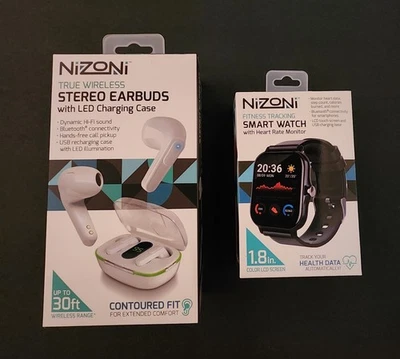 Novo Na Caixa, Smartwatch NIZONI Preto e Fones de Ouvido Sem Fio Branco, Conjunto de Presente - Imagem 1 de 4