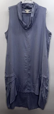 Cynthia Rowley Women Linen Blend Dress 1X Blue Cowl Neck Tunic Lagenlook Coastal - Image 1 of 4