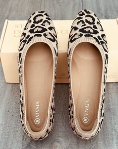 Vivaia Tamia 2.0 Almond Toe Ballet Flats - Dark Leopard Print Size US 7.5 - Picture 1 of 9