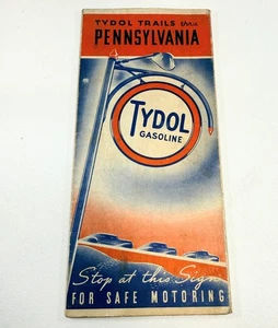 Pompa a gas Veedol Vintage 1938 Tydol Trails Thru Pennsylvania Road Map - Foto 1 di 7