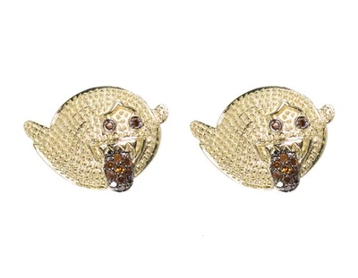 10k Yellow Gold Mens Ladies Round Red Diamond Cartoon Studs Earrings 0.25ct - Image 1 of 4