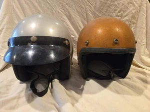 Vintage 1960s Motorcycle Helmets KM Japan & MAX Silver Flake Pair Collectible - Bild 1 von 8