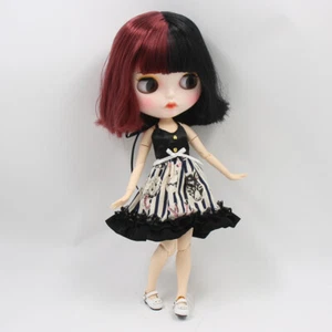 12" Blythe doll Nude Joint Body short red stitching black short hair carved lips - Picture 1 of 4