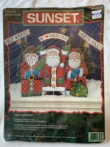 Vintage 1998 Sunset Help Wanted Counted Cross Stitch Kit Christmas Santa Holiday - Picture 1 of 4