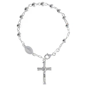 Sterling Silber, 6 mm Rosenkranz Armband, Kruzifix Charm, 7,5 cm, 925, religiös - Bild 1 von 2
