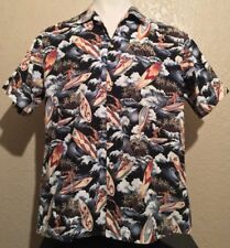 Aloha Republic Men's Size Large Cotton Black Surfing Waves Short Sleeve Shirt L