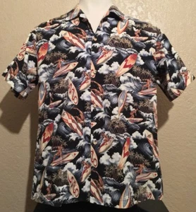 Aloha Republic Herren Größe Large Baumwolle schwarz Surfen Wellen Kurzarm Hemd L - Bild 1 von 11