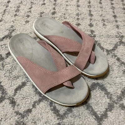 LL BEAN Womens Pink Suede Leather Criss Cross Toe Strap Slide Sandals Size 7 M - Image 1 of 4