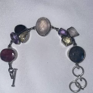 HANDGEMACHTES INDIEN VERSILBERTES KUPFERARMBAND MIT NATURSTEINEN: 8 ZOLL - Bild 1 von 2