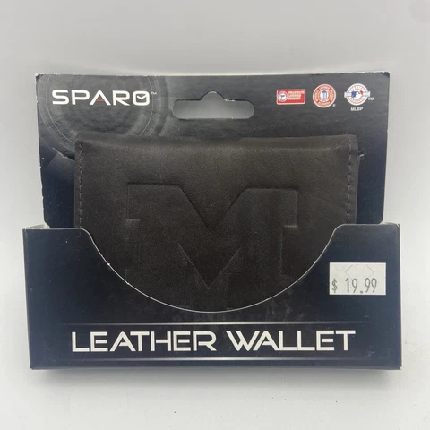 Michigan Wolverines Distressed Look Embossed Logo Dark Leather Trifold Wallet Cover