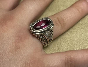 ELEGANT SCOTT KAY STERLING SILVER DIAMOND RHODOLITE GARNET RING - SIZE 6.75 - Picture 1 of 8