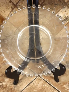 Vintage Imperial Glass Candlewick 8" salad plate Etched Flowers Beaded Edge - Picture 1 of 3
