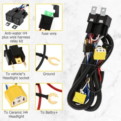 H4 LED Headlight Brightness Intensifier Wiring Harness Kit For Jeep Cherokee XJ - Image 1 of 4