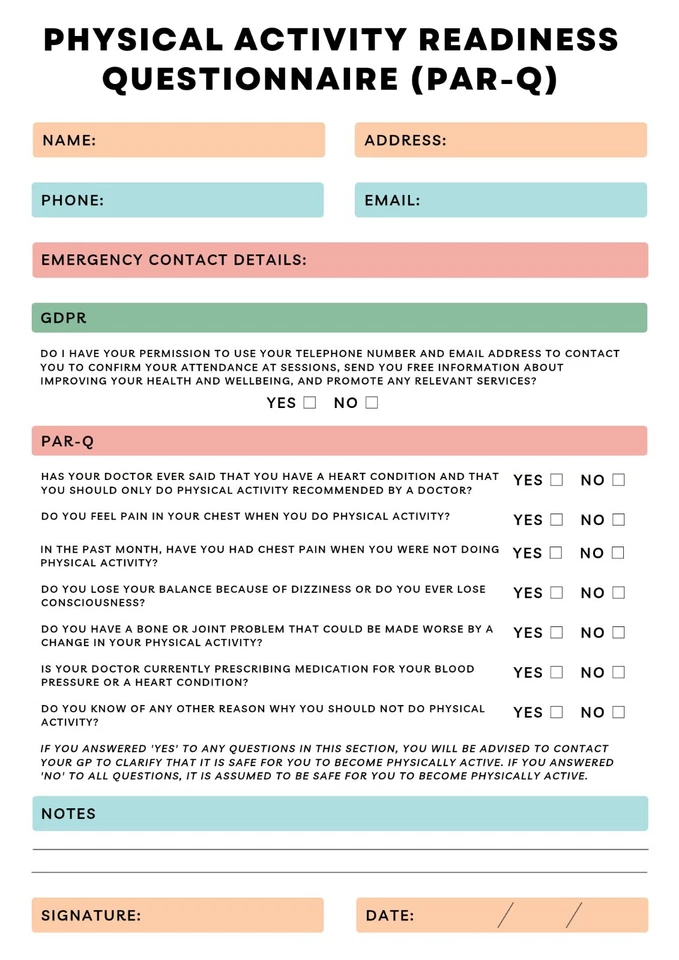 Gym Fitness Personal Trainer PAR-Q Sign-up A5 Notepad | JCD Fitness - Image 1 of 1