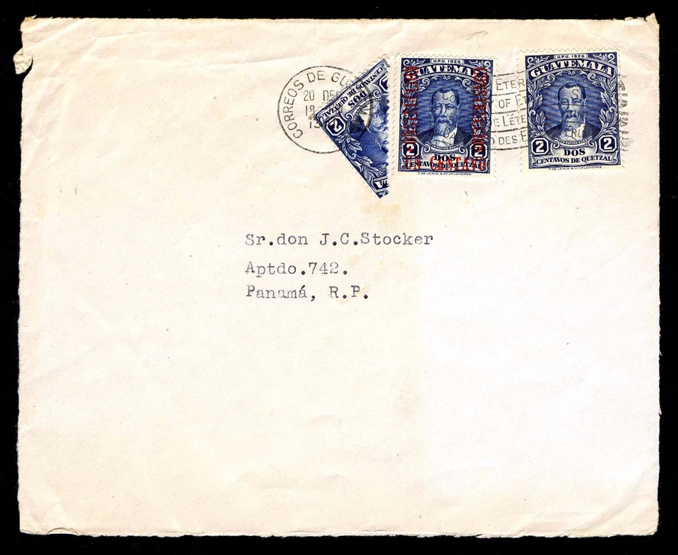 1941 Segunda Guerra Mundial Cubierta - Guatemala a Panamá - GT #234, 297 y 300 (ESP#L4074) Foto 1 de 1