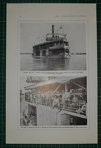 Impresión de la Primera Guerra Mundial de 1916 ~ barco hospital a orillas del tigris ~ herido de kut - Imagen 1 de 1