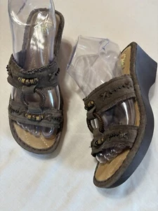 Earth Spirit beaded Brown Leather Wedge Gelron 2000 sandal Women’s 7 - Picture 1 of 12
