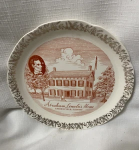 Abraham Lincoln's Home Springfield Illinois Souvenir Teller Gold Blumenradierung - Bild 1 von 3