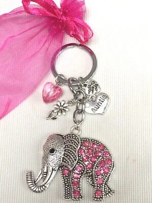 LIZZIELINKS PERSONALISED ELEPHANT KEYRING BIRTHDAY CHRISTMAS GIFT, CHOOSE FROM LIST OF NAMES