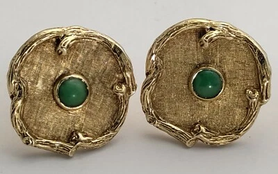 Gemelos crisoprasa 585 oro amarillo 14k diseño madera años 50 14,7 g Foto 1 de 4