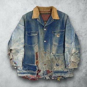 Vtg 50s Rail Chief Blanket Lined Union Made Chore Coat Barn Jacket Distressed - Picture 1 of 18