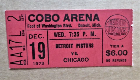 Detroit Pistons vs Chicago Bulls Ticket stub Dec 19, 1973 - COBO Arena Cover